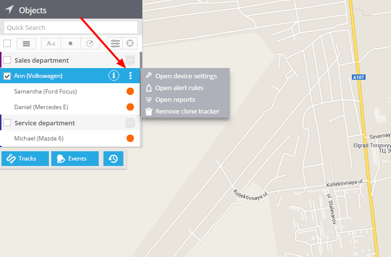 Tracker quick start menu