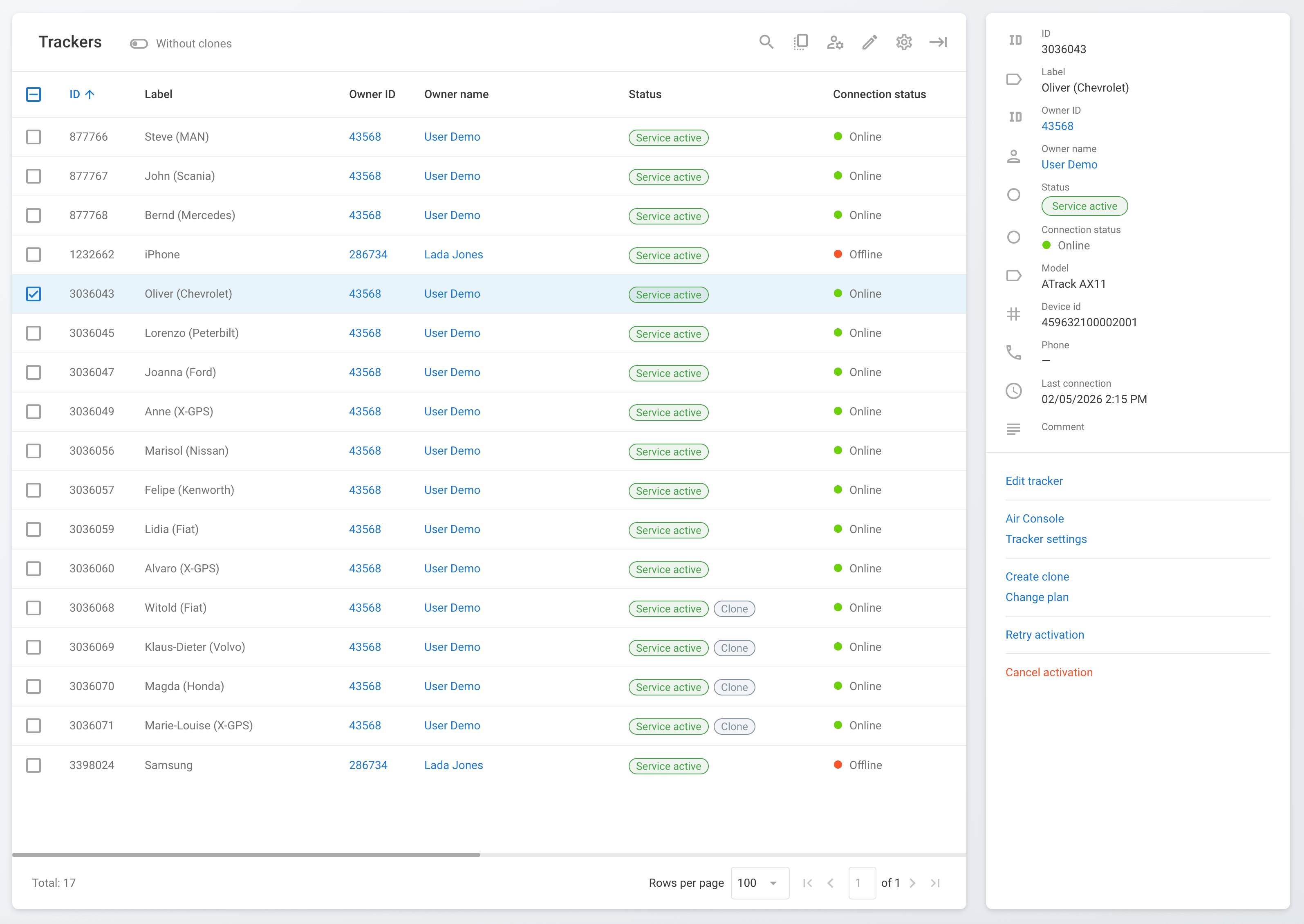 GPS trackers management
