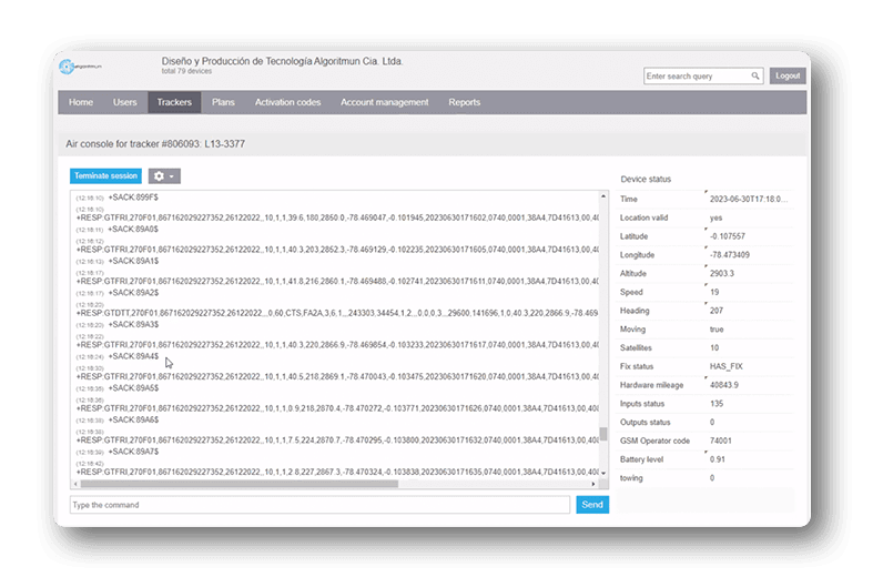 Incoming tracker data in Navixy Air Console