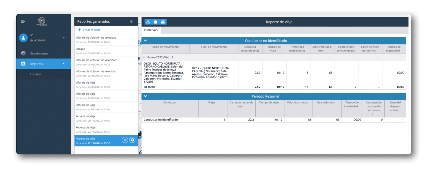Trip report in Navixy