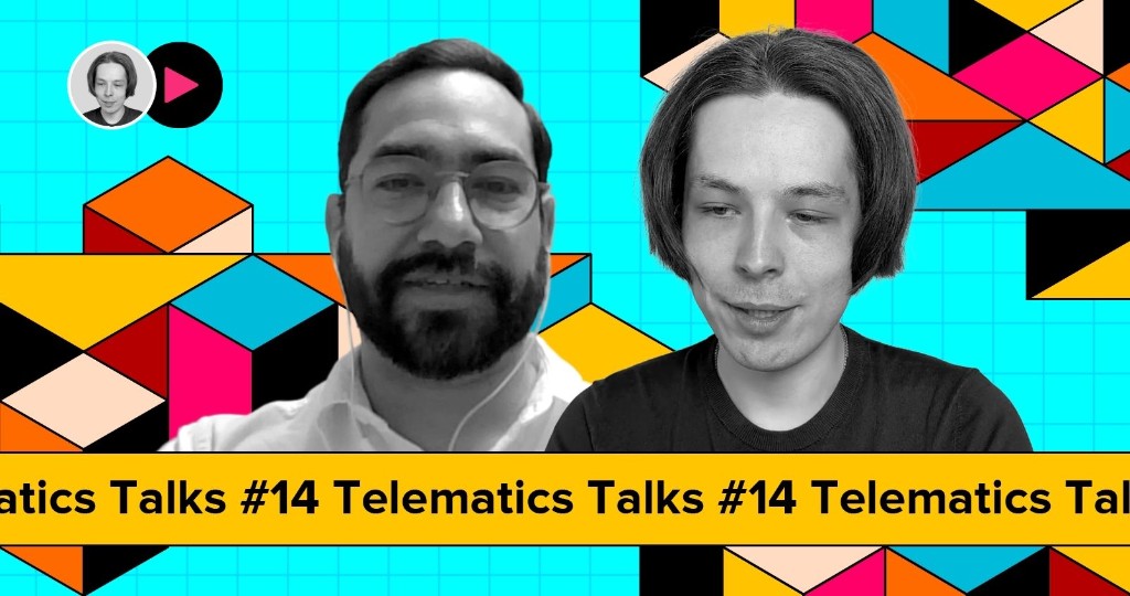 Two speakers from Navixy Telematics Talks podcast episode #14 discussing predictive maintenance in construction and logistics.