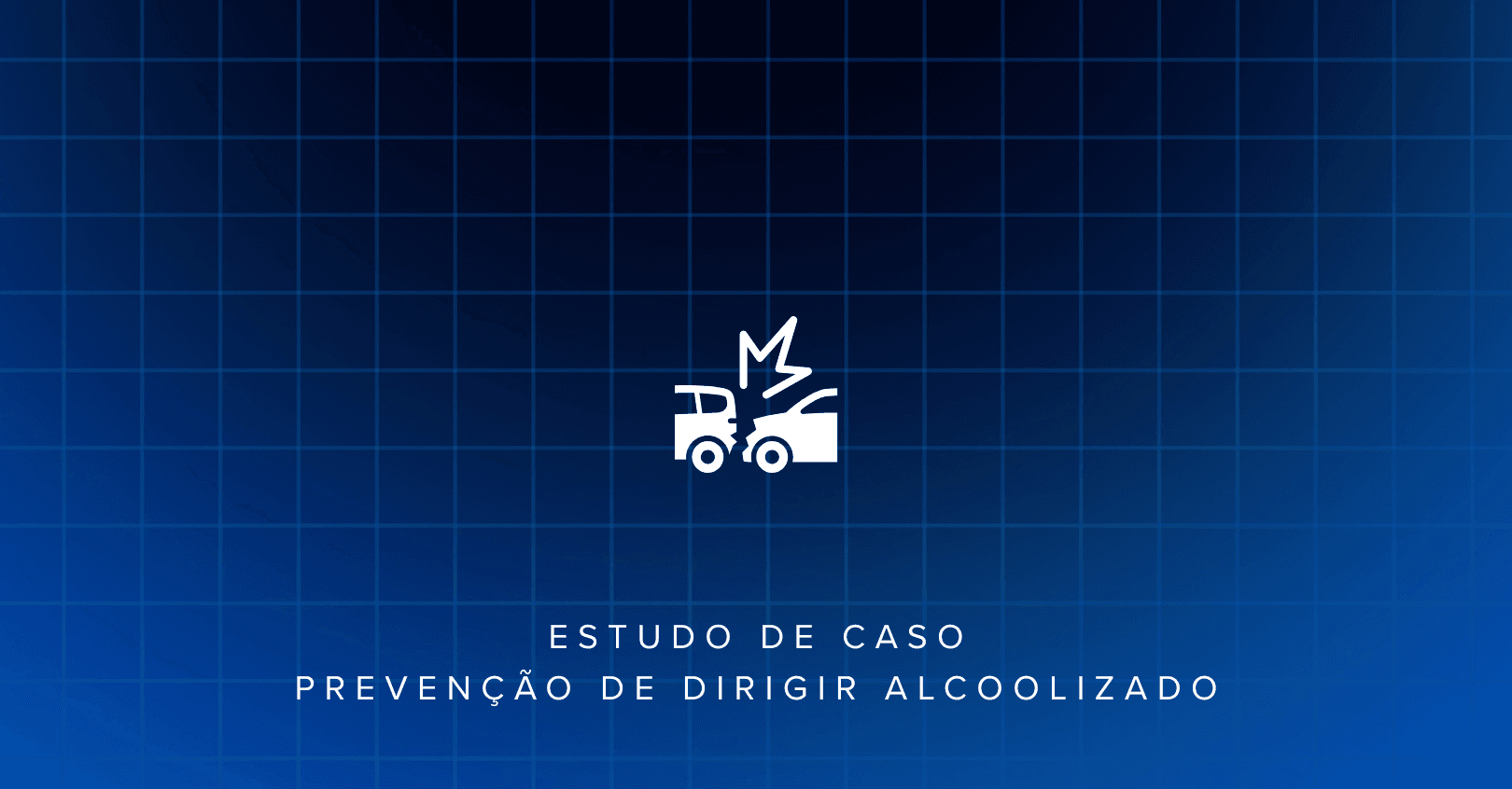White icon of two vehicles colliding, illustrating drunk driving prevention.