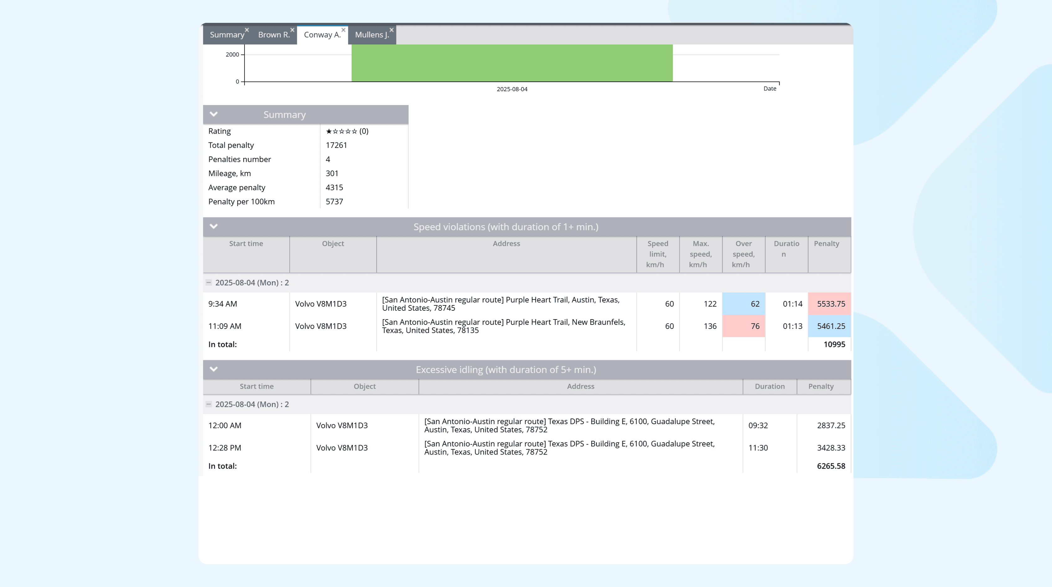 отчёт о поведении водителя