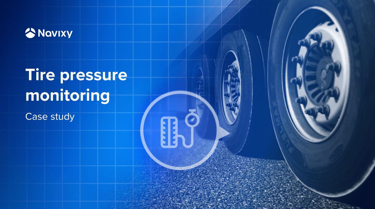 Novixy 'Tire pressure monitoring Case study' graphic featuring truck tires and a gauge icon.